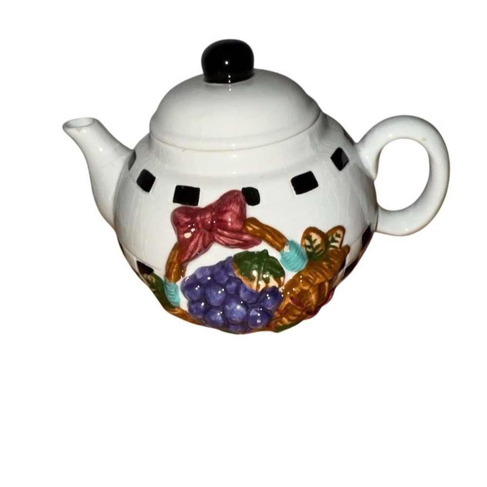 Tabletops Unlimited Vintage Ceramic Teapot Fruit Motif Decorative‎